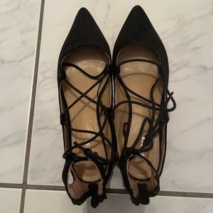 Pointed Toe Black Lace Up Express Flats/Size 8